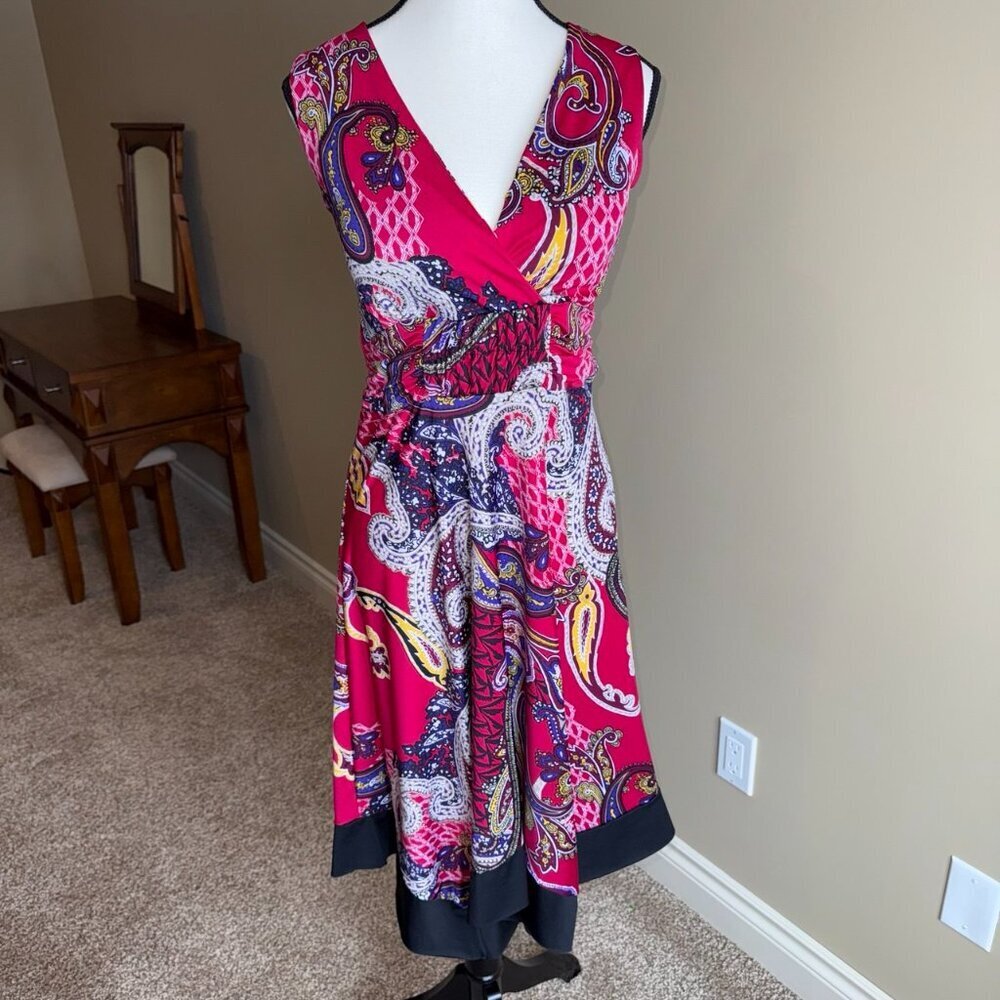 George pink colorful sleeveless summer dress with asymmetrical hem